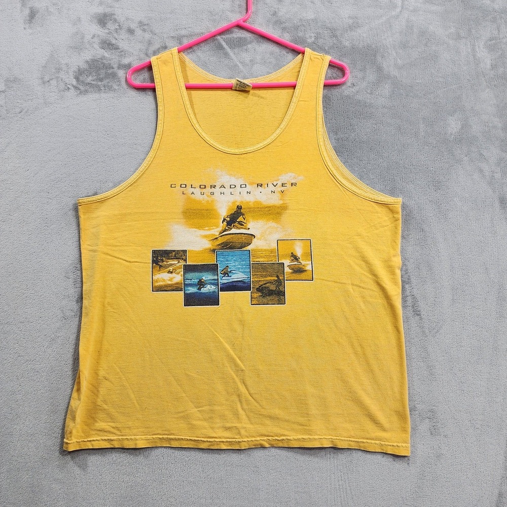 Vintage Delta Shirt Mens L Yellow Colorado River Laughlin NV Tank Top Graphic
